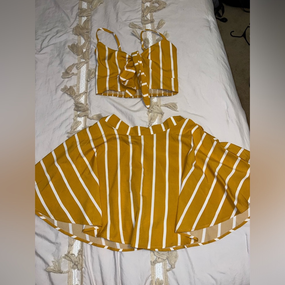 Yellow and White Striped Two Piece Set
